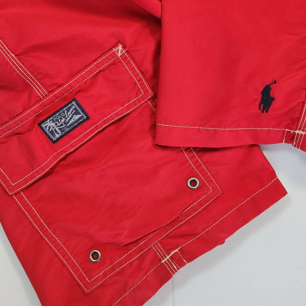 Polo Ralph Lauren Vintage Mens XL Red Cargo Swim Trunks Board Shorts Pony Logo